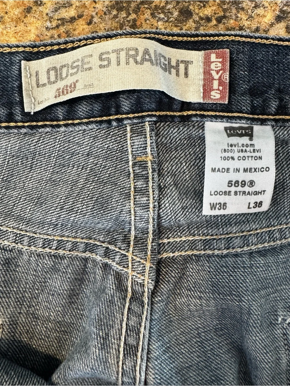 Levi's 569 Jeans Mens 36x36 Blue Loose Straight Skate Y2K Whiskered Fade 2004
